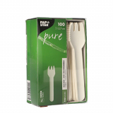 100 Kuchen- und Snackgabeln, Papier pure 12,7 cm weiss mit einseitig gezacktem Rand