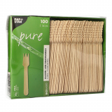 100 Kuchen- und Snackgabeln, Holz pure 14 cm mit einseitig gezacktem Rand