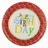 10 Teller, Pappe rund Ø 23 cm Happy Birthday