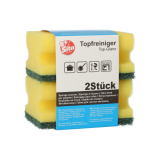 2 Topfreiniger, Schwamm eckig 4,3 cm x 9 cm x 6,8 cm gelb/grün mit Griffrille, kratzend