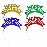 8 x  4 Haarreifen farbig sortiert Happy Birthday Metallic