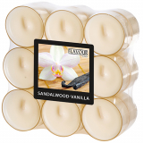 6 x  18 Flavour by GALA Duftlichte Ø 38 mm · 24 mm elfenbein - Sandalwood-Vanilla in Polycarbonathülle